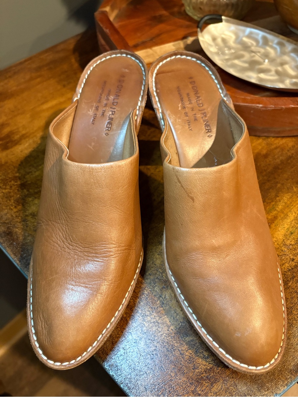 Donald J Pliner Italian Leather Cognac/Caramel Brown Mules 9.5 M